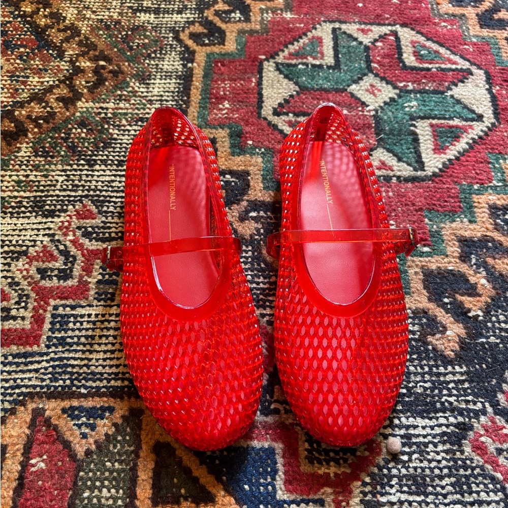 INTENTIONALLY BLANK Red Mesh Mary Jane Flats
